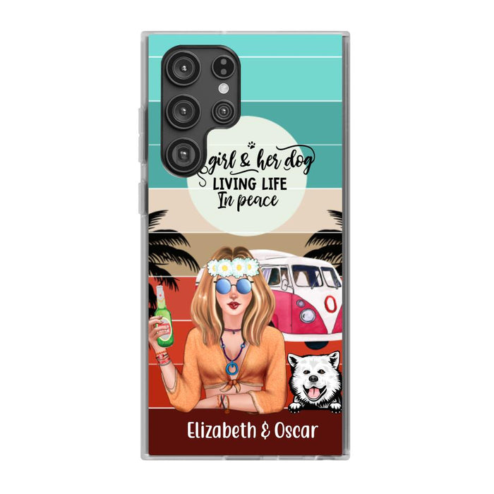 Personalized Phone Case, Hippie Girl and Dogs Custom Gift For Dog and Hippie Lovers