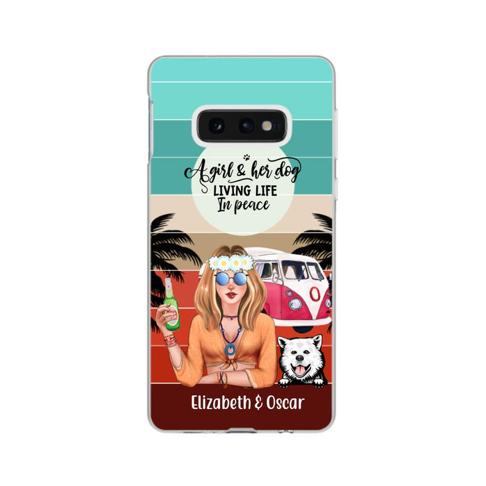 Personalized Phone Case, Hippie Girl and Dogs Custom Gift For Dog and Hippie Lovers