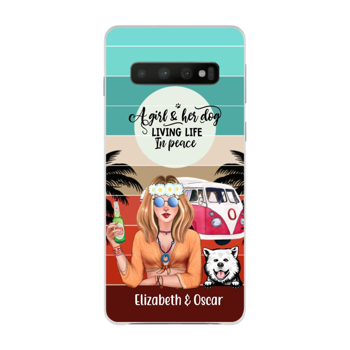 Personalized Phone Case, Hippie Girl and Dogs Custom Gift For Dog and Hippie Lovers