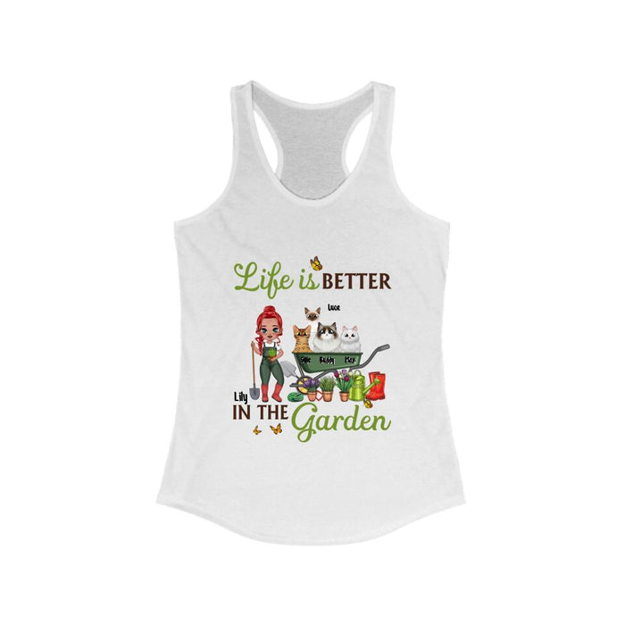 Old Chibi Up To 10 Cats Life Is Better In The Garden - Personalized Shirt For Him, Her, Cat Lovers, Gardener