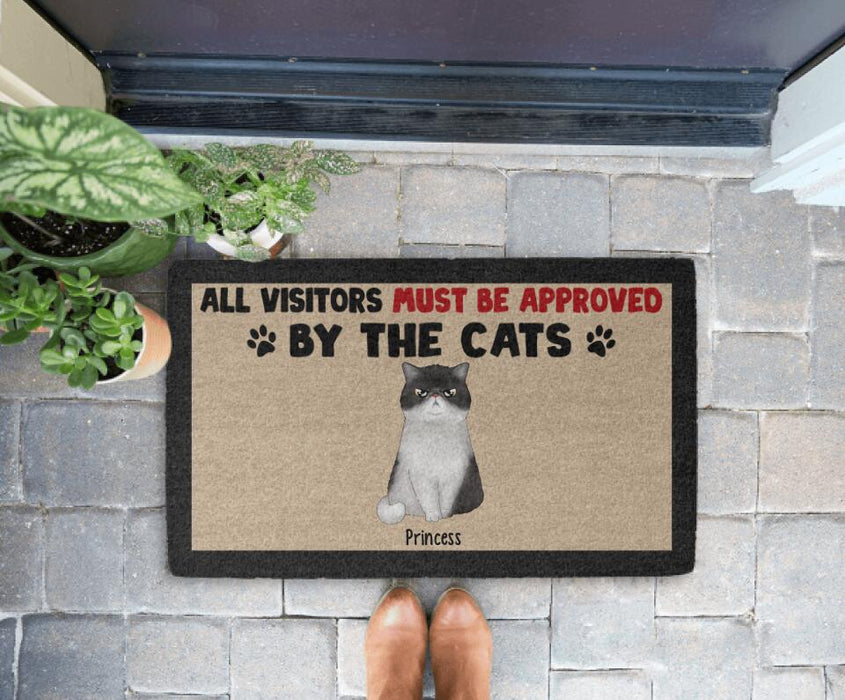 All Visitors Must Be Approved By The Cats - Up To 4 Cats - Cat Personalized Gifts - Custom Doormat For Family