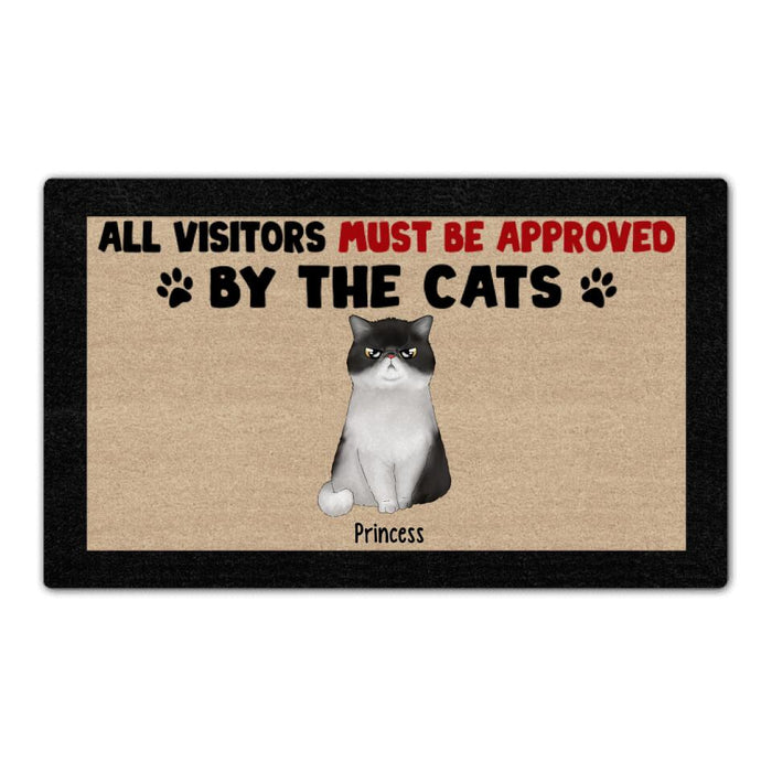 All Visitors Must Be Approved By The Cats - Up To 4 Cats - Cat Personalized Gifts - Custom Doormat For Family