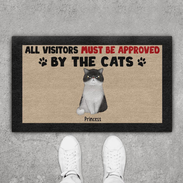 All Visitors Must Be Approved By The Cats - Up To 4 Cats - Cat Personalized Gifts - Custom Doormat For Family