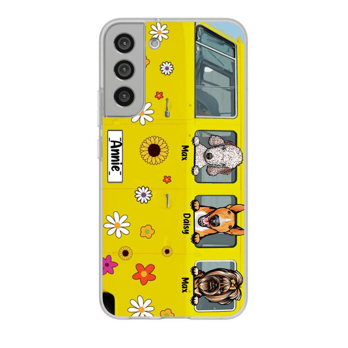 Dogs On Hippie Bus, Up To 3 Dogs - Personalized Phone Case For Hippie, Dog Lovers