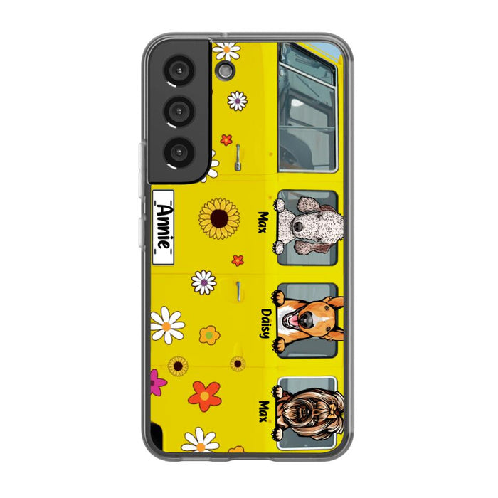 Dogs On Hippie Bus, Up To 3 Dogs - Personalized Phone Case For Hippie, Dog Lovers