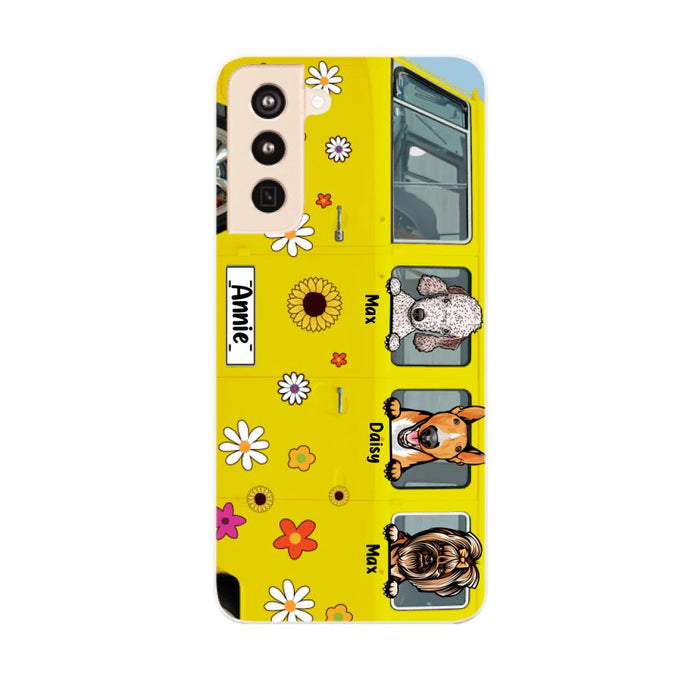 Dogs On Hippie Bus, Up To 3 Dogs - Personalized Phone Case For Hippie, Dog Lovers