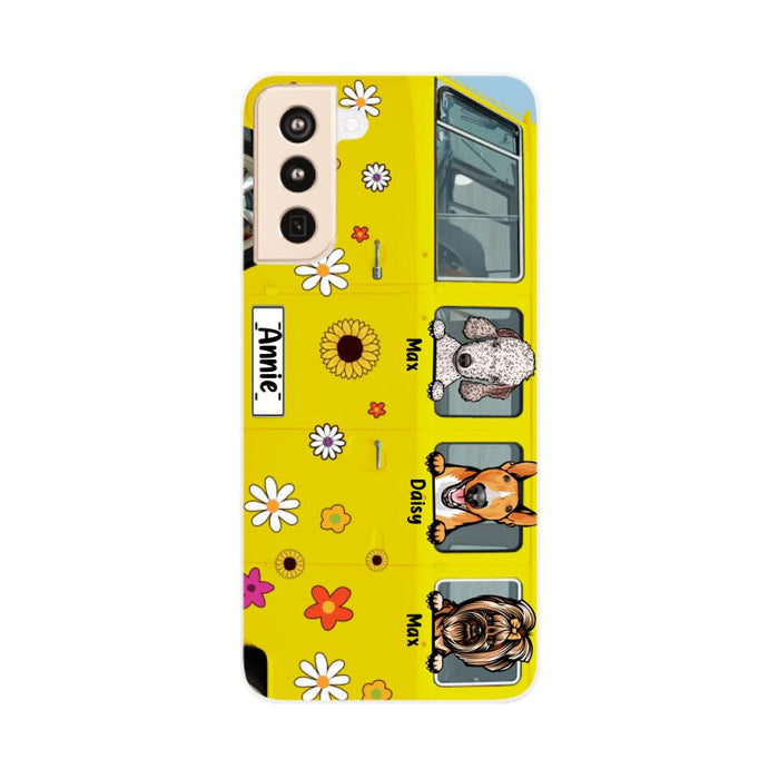 Dogs On Hippie Bus, Up To 3 Dogs - Personalized Phone Case For Hippie, Dog Lovers