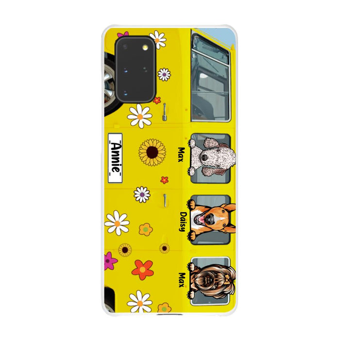 Dogs On Hippie Bus, Up To 3 Dogs - Personalized Phone Case For Hippie, Dog Lovers