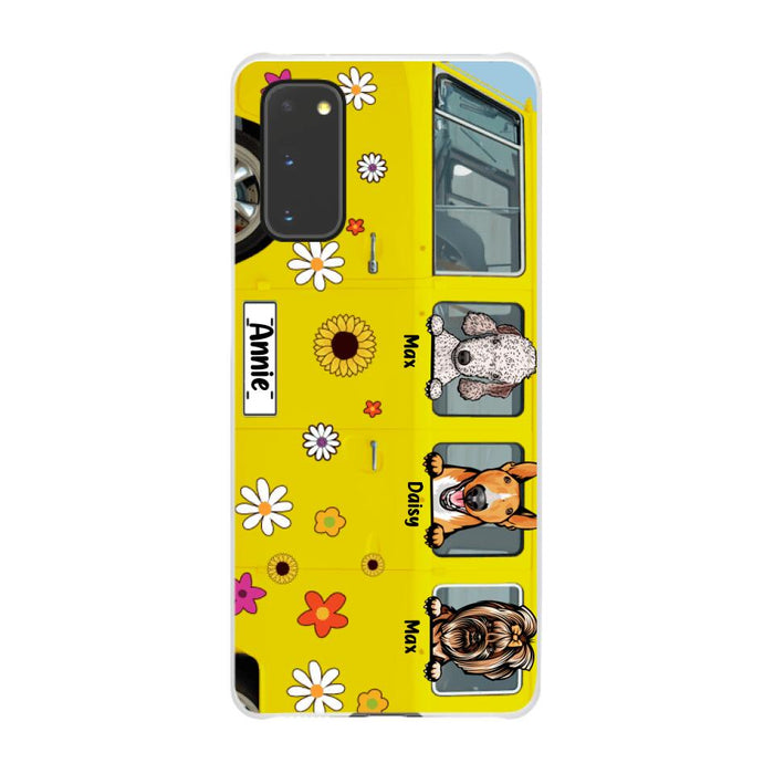 Dogs On Hippie Bus, Up To 3 Dogs - Personalized Phone Case For Hippie, Dog Lovers