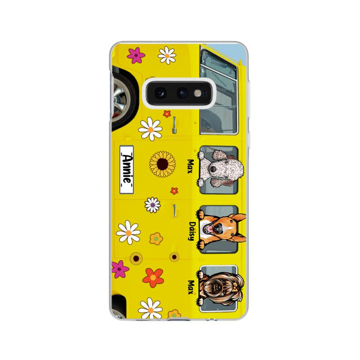 Dogs On Hippie Bus, Up To 3 Dogs - Personalized Phone Case For Hippie, Dog Lovers