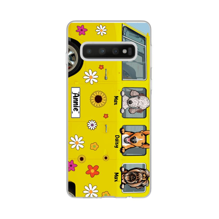 Dogs On Hippie Bus, Up To 3 Dogs - Personalized Phone Case For Hippie, Dog Lovers