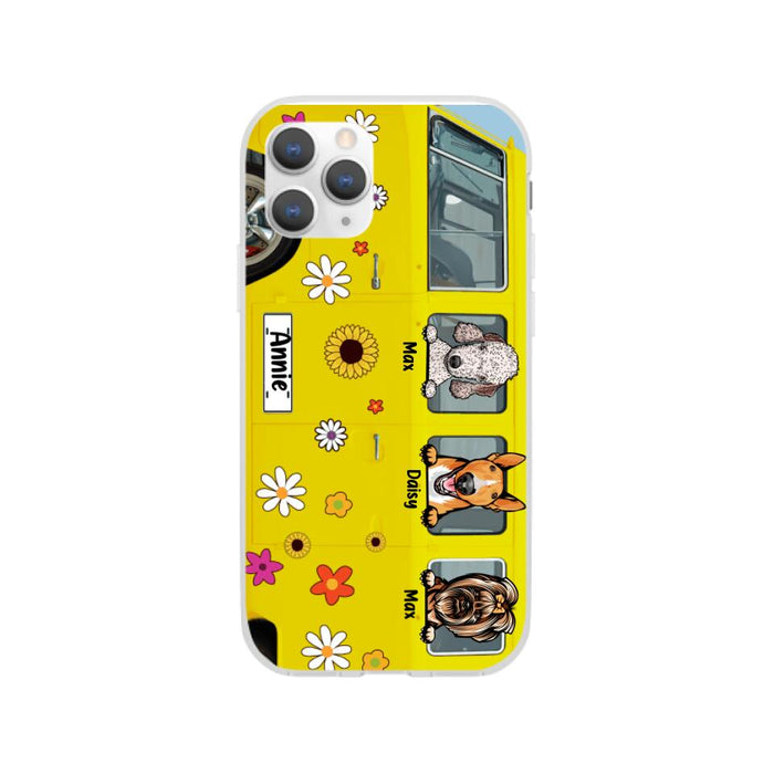 Dogs On Hippie Bus, Up To 3 Dogs - Personalized Phone Case For Hippie, Dog Lovers