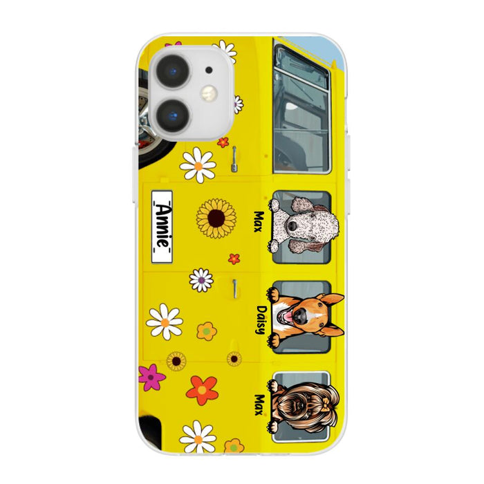 Dogs On Hippie Bus, Up To 3 Dogs - Personalized Phone Case For Hippie, Dog Lovers