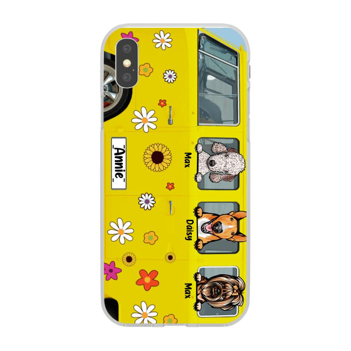 Dogs On Hippie Bus, Up To 3 Dogs - Personalized Phone Case For Hippie, Dog Lovers