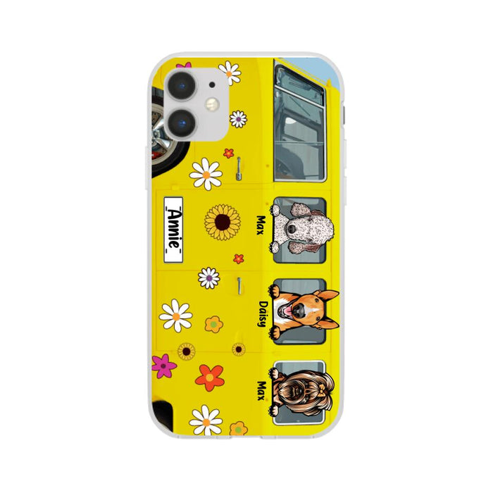 Dogs On Hippie Bus, Up To 3 Dogs - Personalized Phone Case For Hippie, Dog Lovers