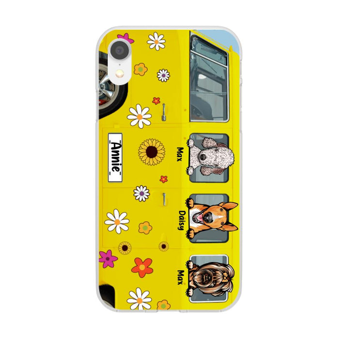 Dogs On Hippie Bus, Up To 3 Dogs - Personalized Phone Case For Hippie, Dog Lovers