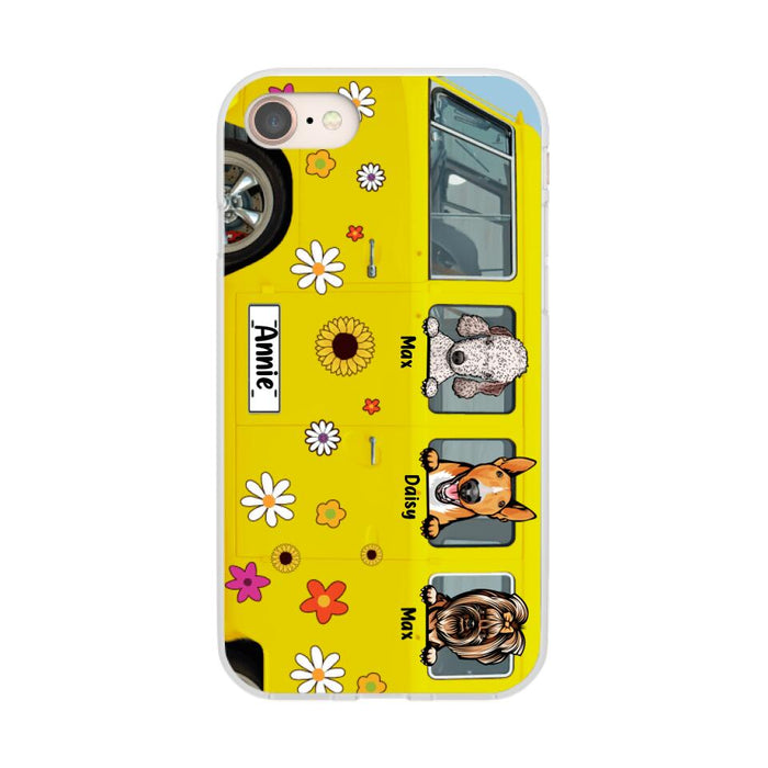 Dogs On Hippie Bus, Up To 3 Dogs - Personalized Phone Case For Hippie, Dog Lovers