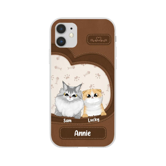 Leather Pattern Cat Mom - Personalized Gifts Custom Cat Phone Case for Cat Mom, Cat Lovers