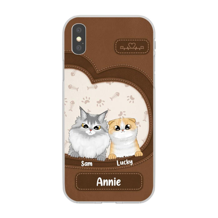 Leather Pattern Cat Mom - Personalized Gifts Custom Cat Phone Case for Cat Mom, Cat Lovers