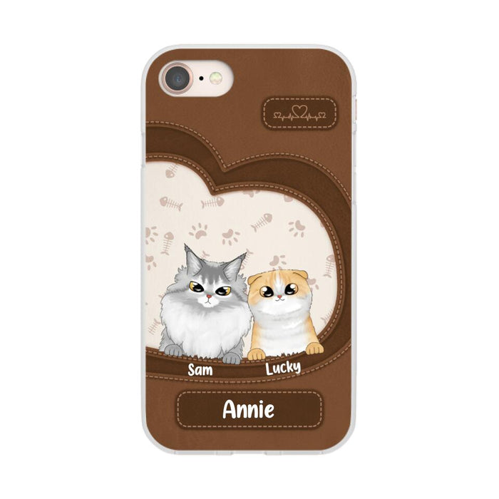 Leather Pattern Cat Mom - Personalized Gifts Custom Cat Phone Case for Cat Mom, Cat Lovers