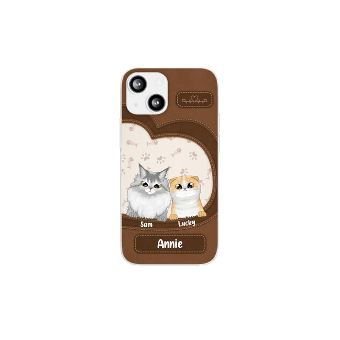 Leather Pattern Cat Mom - Personalized Gifts Custom Cat Phone Case for Cat Mom, Cat Lovers