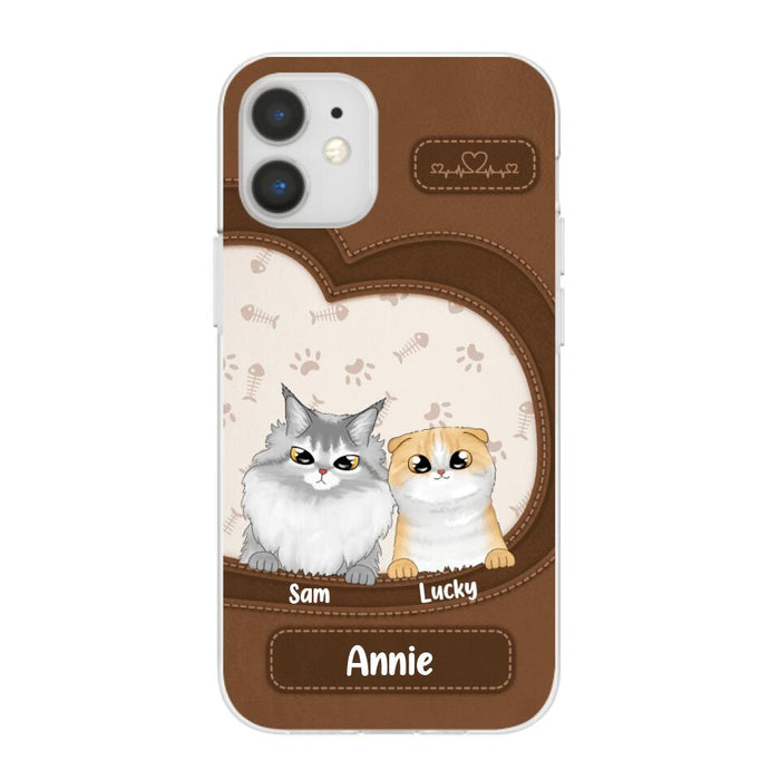 Leather Pattern Cat Mom - Personalized Gifts Custom Cat Phone Case for Cat Mom, Cat Lovers