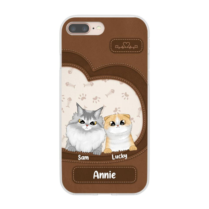 Leather Pattern Cat Mom - Personalized Gifts Custom Cat Phone Case for Cat Mom, Cat Lovers