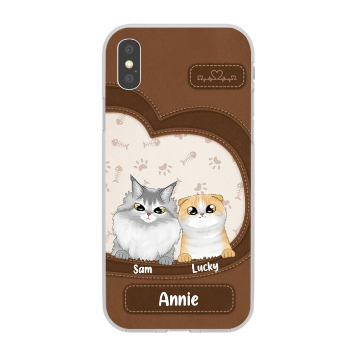 Leather Pattern Cat Mom - Personalized Gifts Custom Cat Phone Case for Cat Mom, Cat Lovers