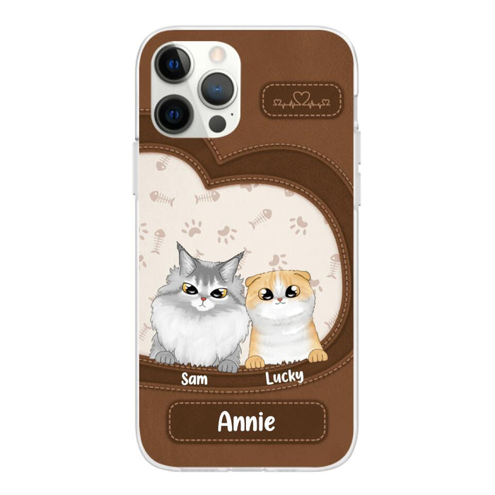 Leather Pattern Cat Mom - Personalized Gifts Custom Cat Phone Case for Cat Mom, Cat Lovers