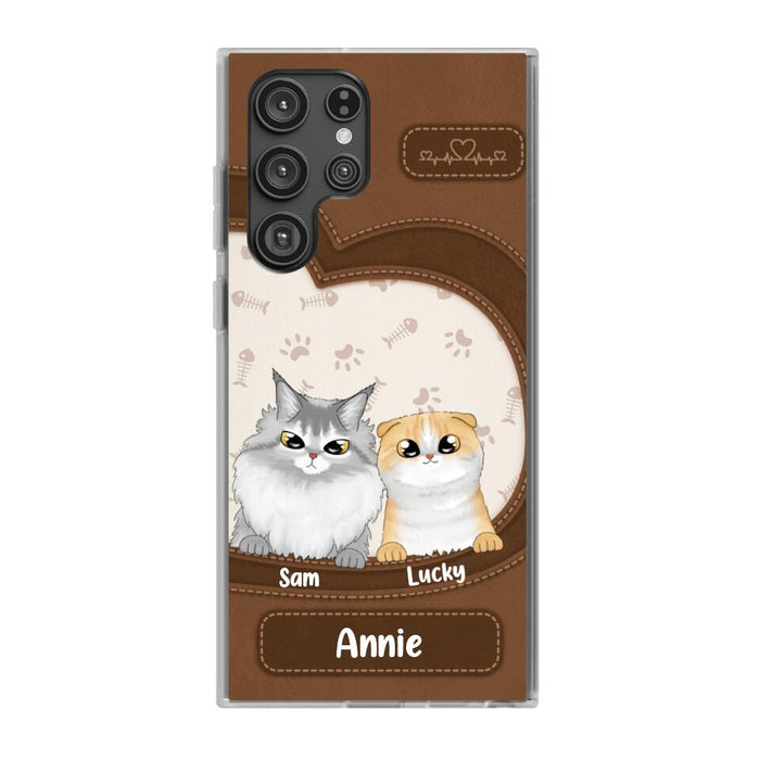 Leather Pattern Cat Mom - Personalized Gifts Custom Cat Phone Case for Cat Mom, Cat Lovers