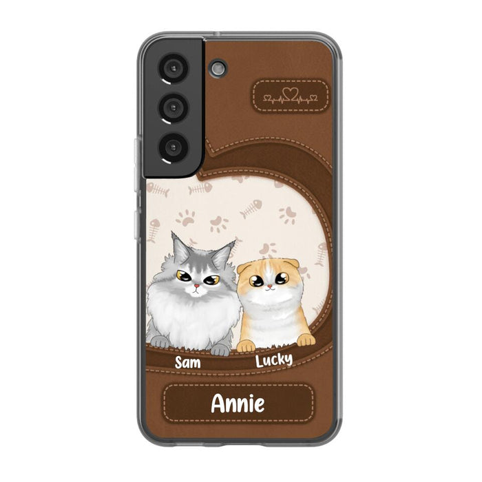 Leather Pattern Cat Mom - Personalized Gifts Custom Cat Phone Case for Cat Mom, Cat Lovers