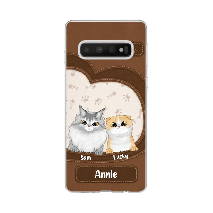 Leather Pattern Cat Mom - Personalized Gifts Custom Cat Phone Case for Cat Mom, Cat Lovers