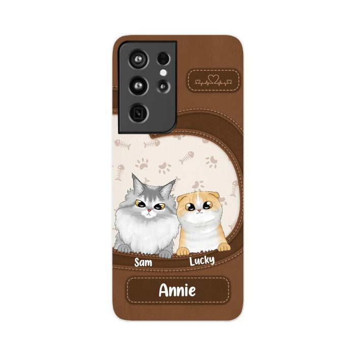 Leather Pattern Cat Mom - Personalized Gifts Custom Cat Phone Case for Cat Mom, Cat Lovers