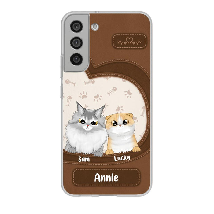 Leather Pattern Cat Mom - Personalized Gifts Custom Cat Phone Case for Cat Mom, Cat Lovers