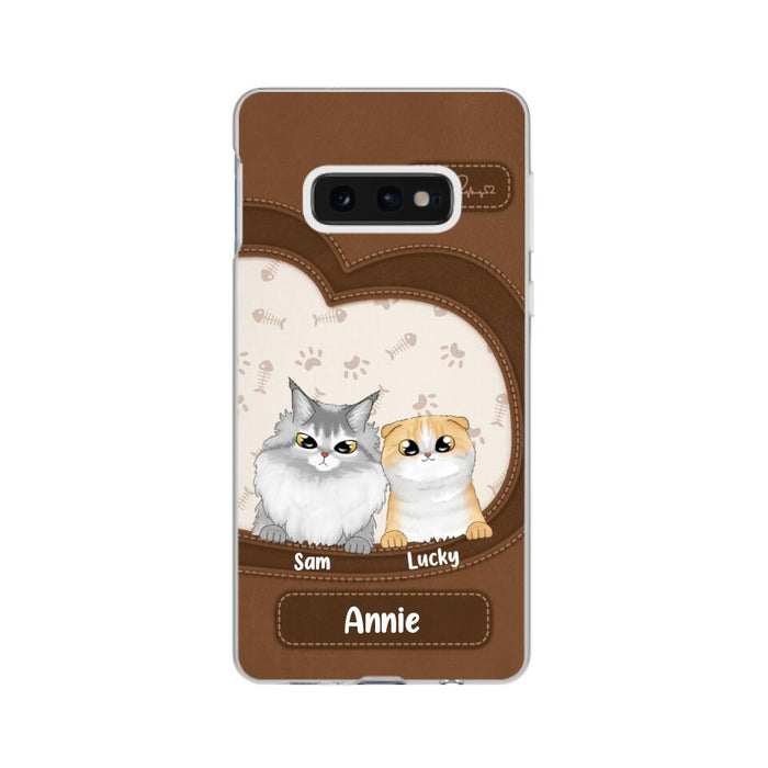 Leather Pattern Cat Mom - Personalized Gifts Custom Cat Phone Case for Cat Mom, Cat Lovers