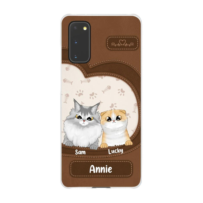 Leather Pattern Cat Mom - Personalized Gifts Custom Cat Phone Case for Cat Mom, Cat Lovers