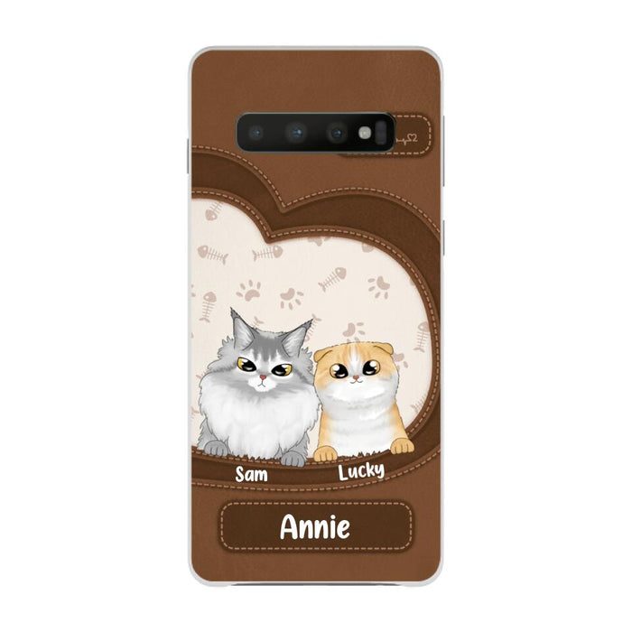 Leather Pattern Cat Mom - Personalized Gifts Custom Cat Phone Case for Cat Mom, Cat Lovers