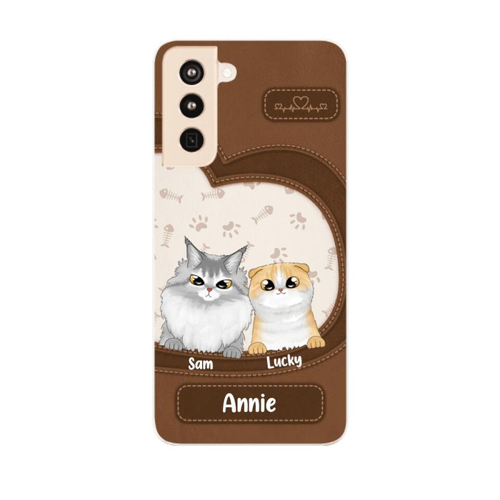 Leather Pattern Cat Mom - Personalized Gifts Custom Cat Phone Case for Cat Mom, Cat Lovers