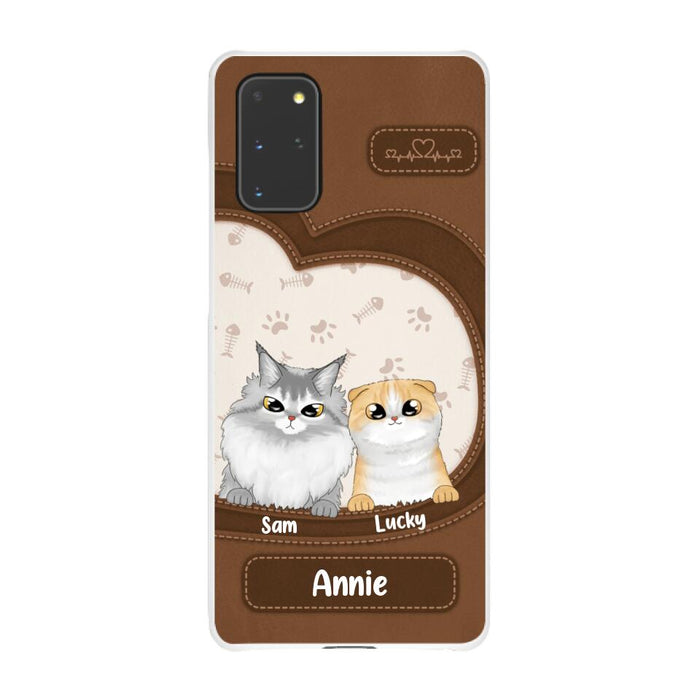 Leather Pattern Cat Mom - Personalized Gifts Custom Cat Phone Case for Cat Mom, Cat Lovers