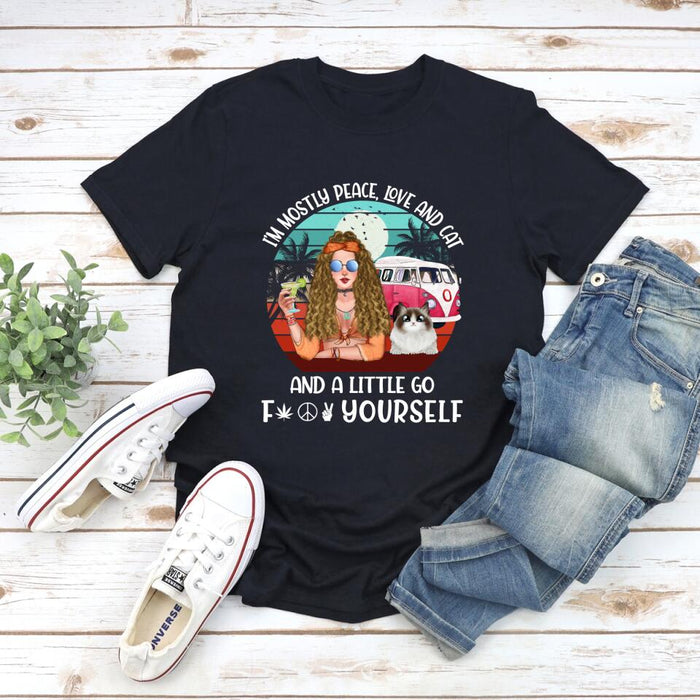 Personalized Shirt, Hippie Girl with Cat, Custom Gift For Cat and Hippie Lovers