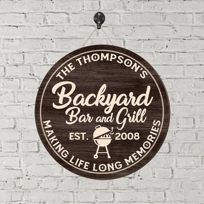 Backyard Bar and Grill - Personalized Gifts Custom Door Sign