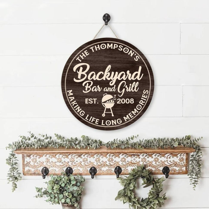 Backyard Bar and Grill - Personalized Gifts Custom Door Sign