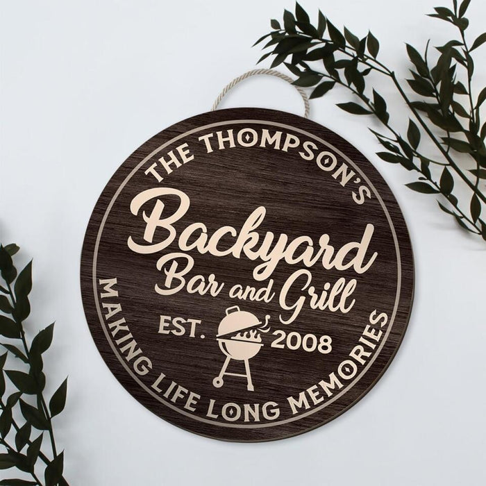 Backyard Bar and Grill - Personalized Gifts Custom Door Sign