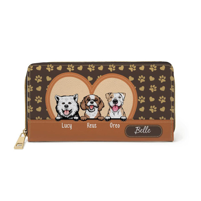 Custom Dog Purse Love Heart Paw - Personalized Wallet Gifts for Dog Mom, Dog Lovers