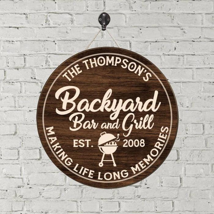 Backyard Bar and Grill - Personalized Gifts Custom Door Sign