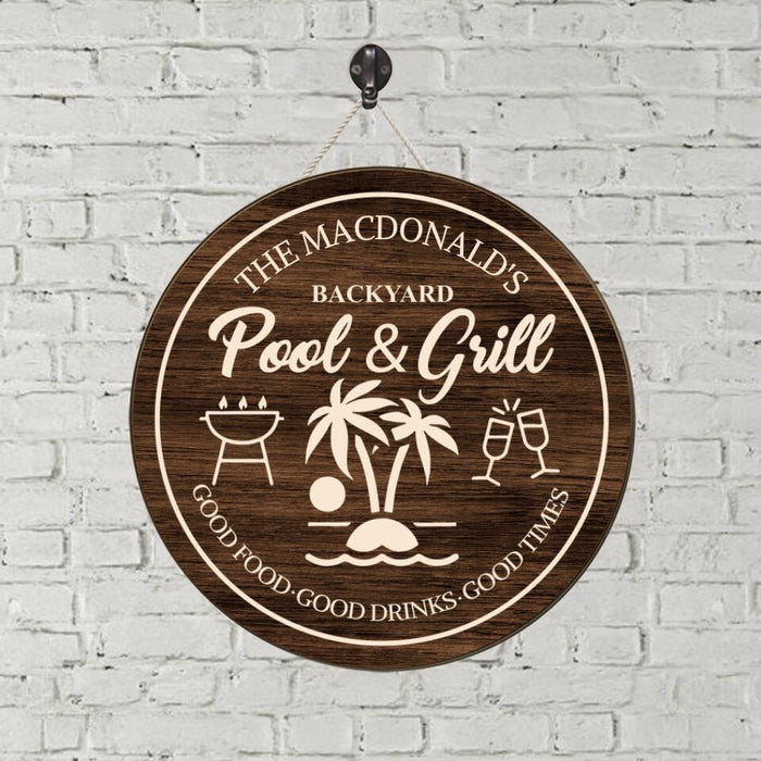 Pool and Grill Food Drinks Times - Personalized Gifts Custom Door Sign