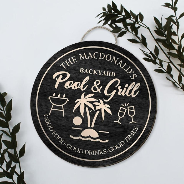 Pool and Grill Food Drinks Times - Personalized Gifts Custom Door Sign