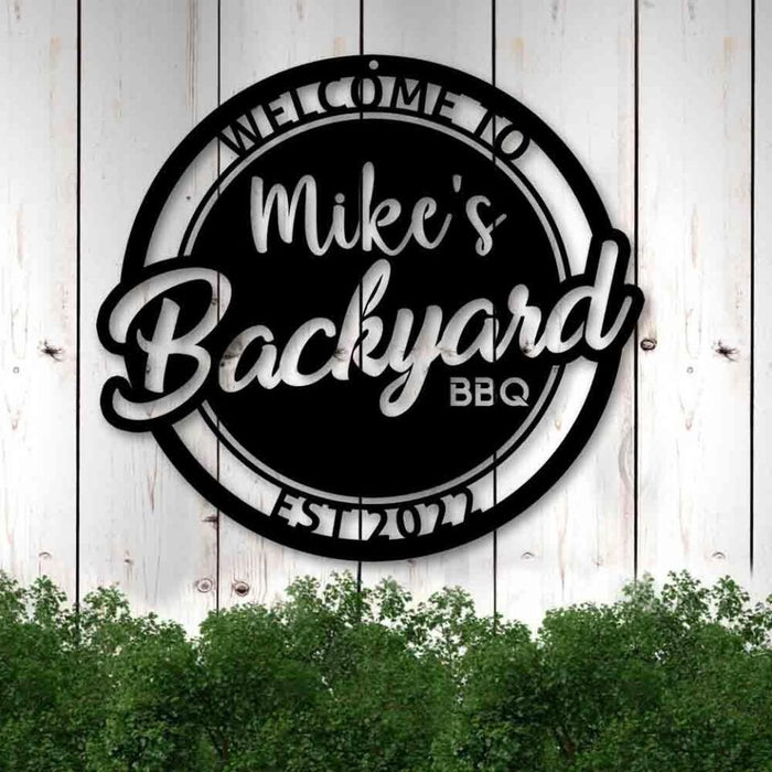 Custom Name Backyard BBQ Metal Sign - Personalized Metal Sign For Camper