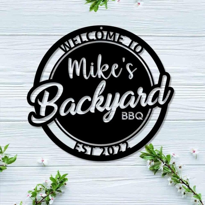 Custom Name Backyard BBQ Metal Sign - Personalized Metal Sign For Camper