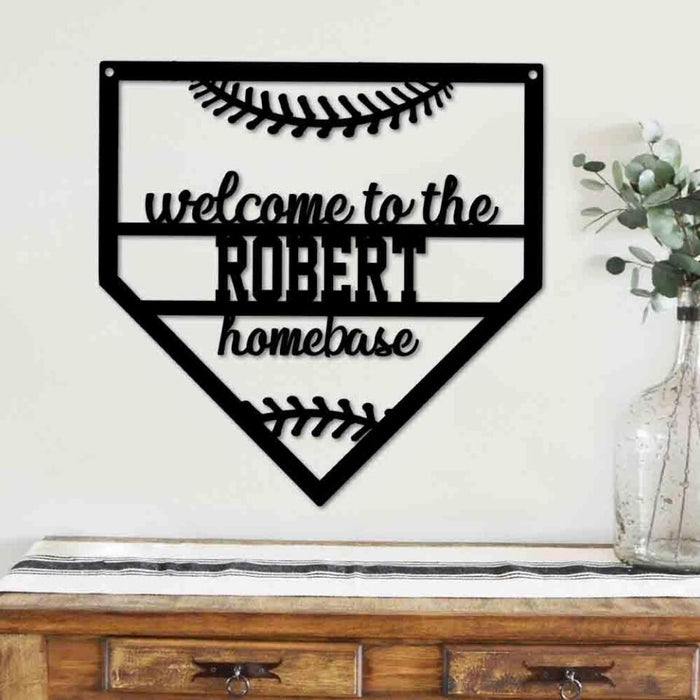 Custom Name Welcome To The Homebase Metal Sign - Personalized Metal Sign For Baseball